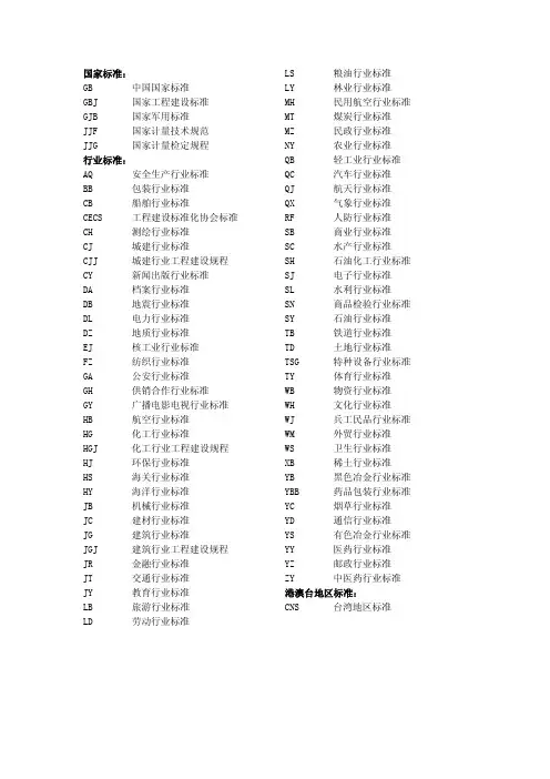 国家、行业标准缩写大全
