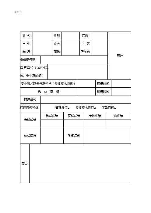 宁都县事业单位聘用工作人员登记表