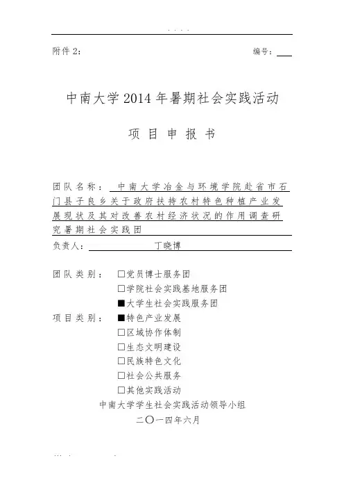 暑期社会实践项目申报书范本