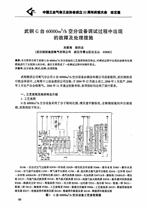 武钢G台60000m3h空分设备调试过程中出现的故障及处理措施