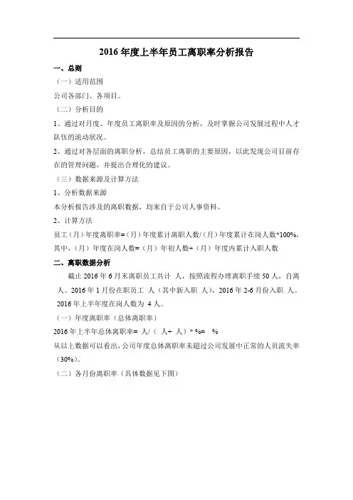 2016年上半年员工离职率分析报告