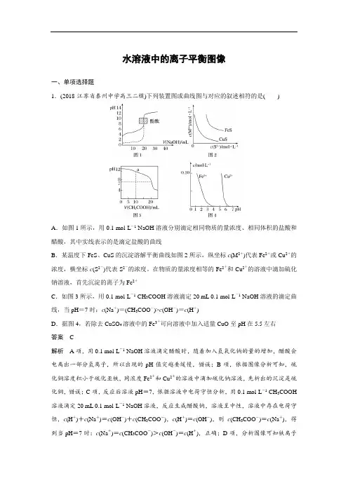 2020届高考化学二轮复习水溶液中的离子平衡图像专题卷