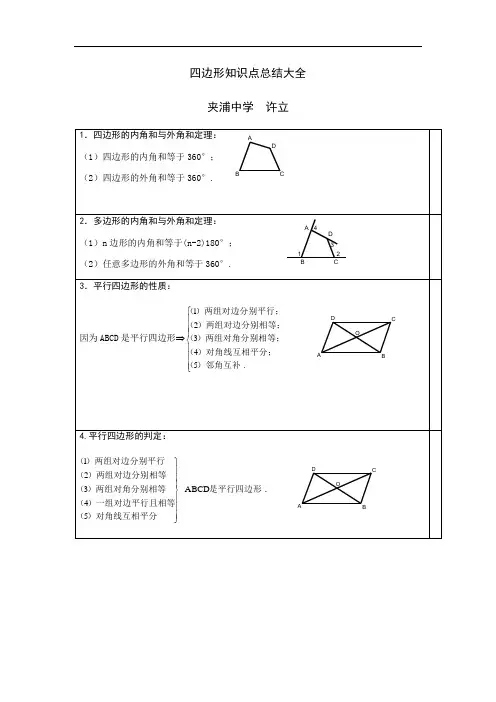 初中数学四边形知识点总结大全