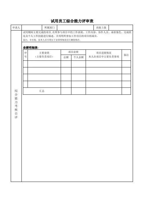 试用员工综合能力评审表