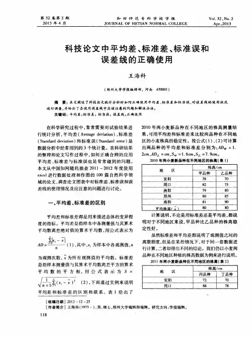 科技论文中平均差、标准差、标准误和误差线的正确使用