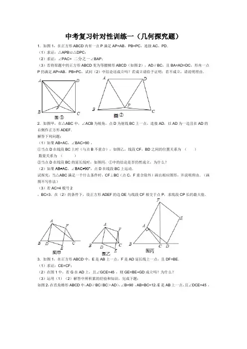 中考数学针对性复习训练一(几何探究题)