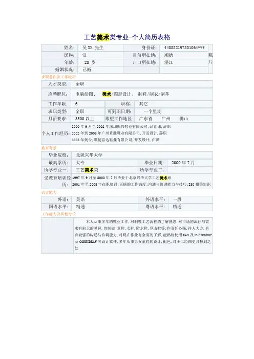 美术学专业个人简历模板