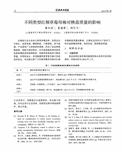 不同类型红颊草莓母株对秧苗质量的影响