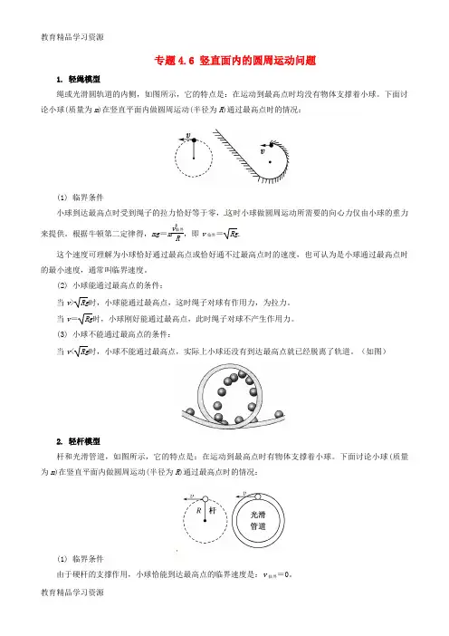 【小初高学习]2017年高考物理(热点+题型全突破)专题4.6 竖直面内的圆周运动问题(含解析)