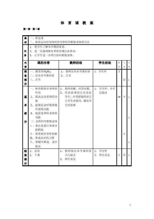 小学六年级上册体育教案