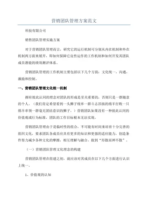 营销团队管理方案范文