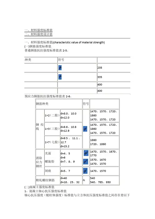 材料强度的标准值与设计值