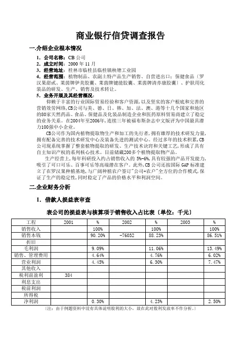 商业银行信贷调查报告(案例)