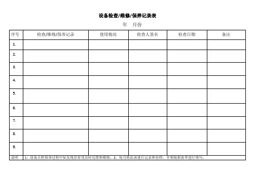 设备日常检查维修保养记录表