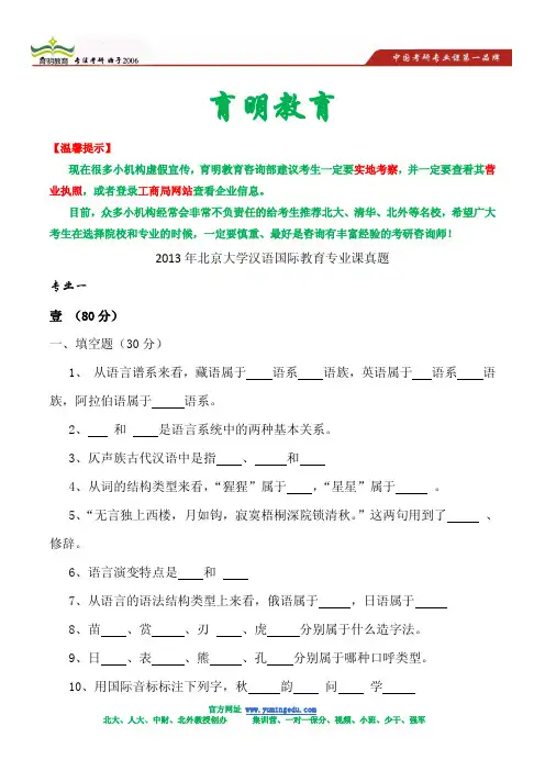2013年北京大学汉语国际教育硕士考研真题及答案解析
