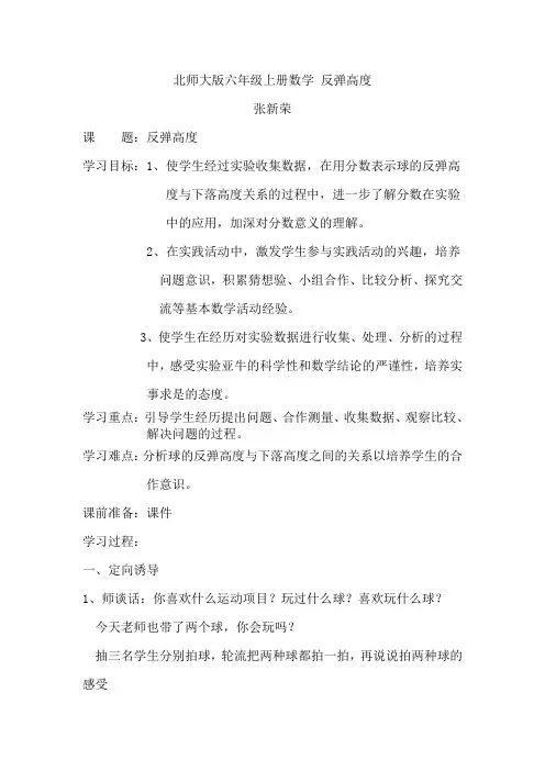 北师大版六年级上册数学 反弹高度