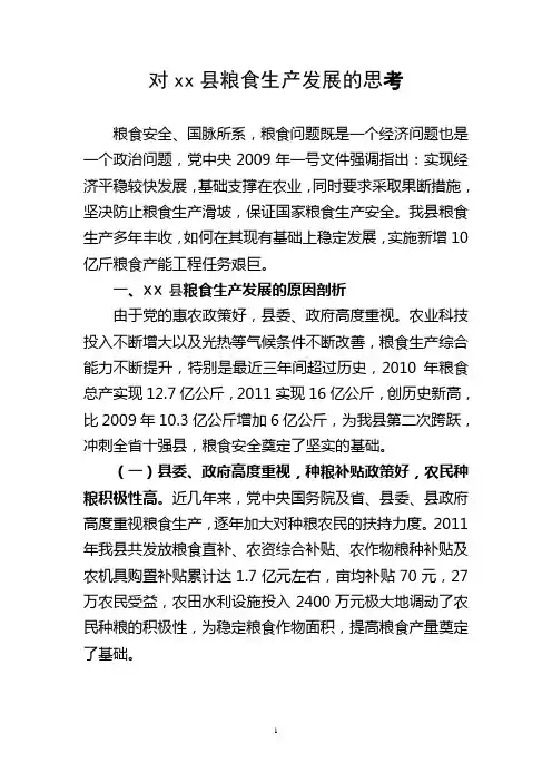粮食生产发展的几点思考”