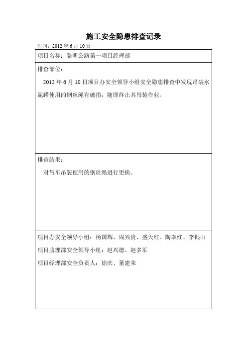 施工安全隐患排查记录