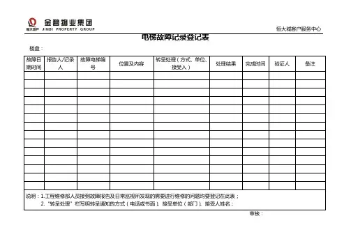 电梯故障记录登记表