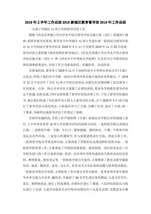 2019年上半年工作总结 2019新城区教育督导室2019年工作总结 精品