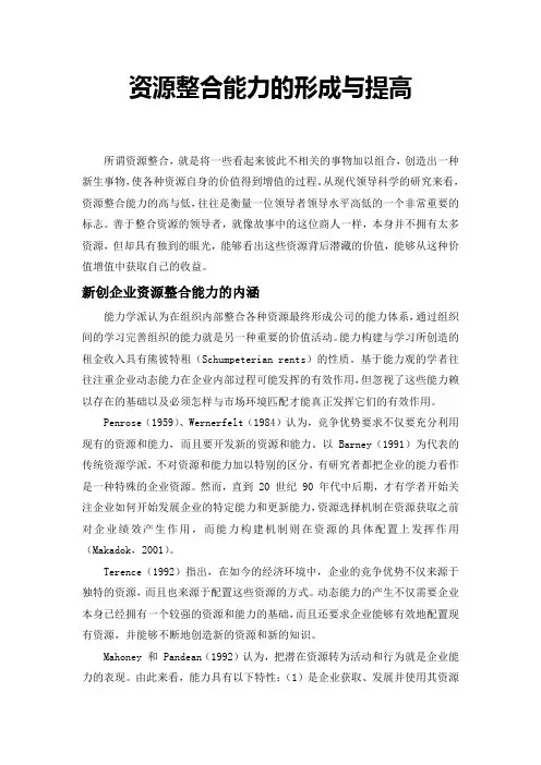 资源整合能力的形成与提高