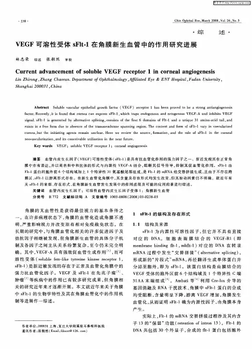 VEGF可溶性受体sFlt-1在角膜新生血管中的作用研究进展