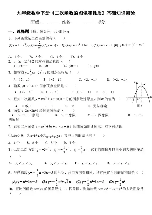 二次函数的图像和性质基础知识测试题 (1)