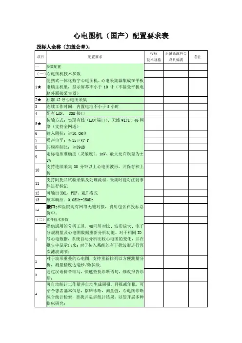 心电图机国产配置要求表