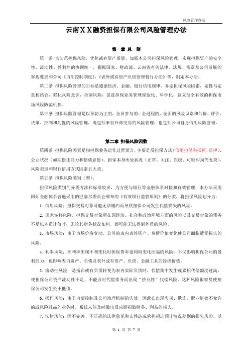 融资担保有限公司风险管理办法