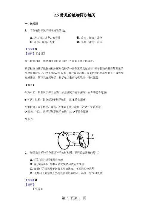 2018年浙教版科学七年级上册 2.5常见的植物 同步练习-文档资料
