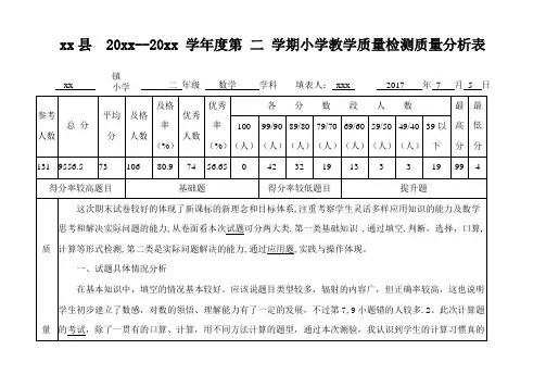 人教版二年级数学下册期末教学质量分析