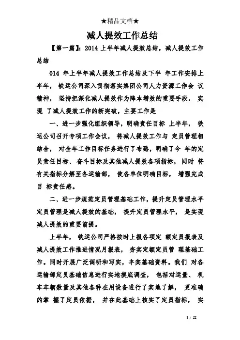 减人提效工作总结