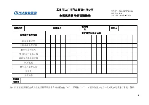 电梯机房日常巡视记录表