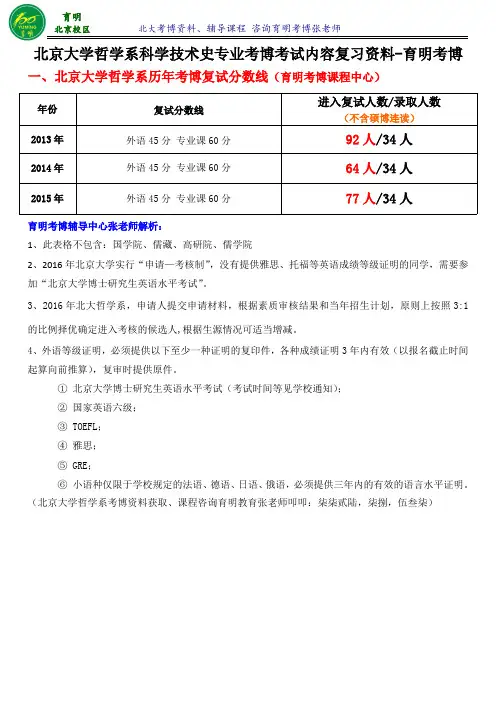 北京大学科学技术史专业考博复习资料-育明考博
