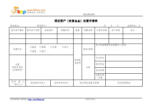 闲置设备固定资产处置申请表
