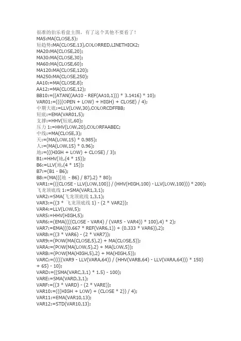 伯乐看盘主图通达信指标公式源码