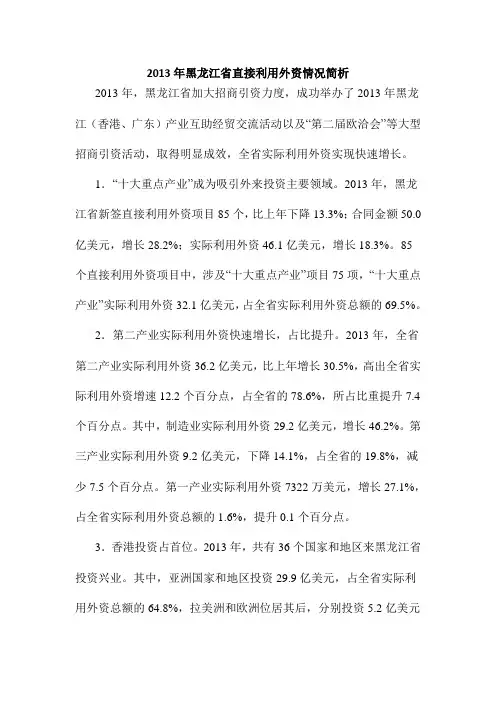 2013年黑龙江省直接利用外资情况简析