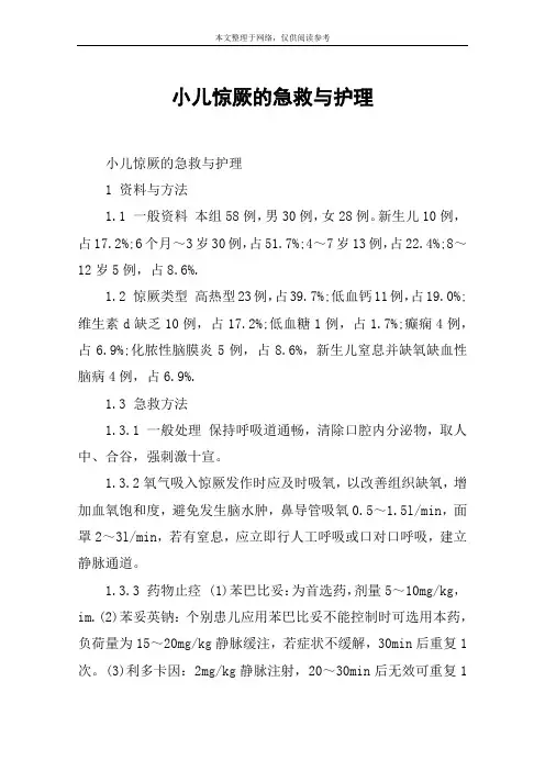 小儿惊厥的急救与护理
