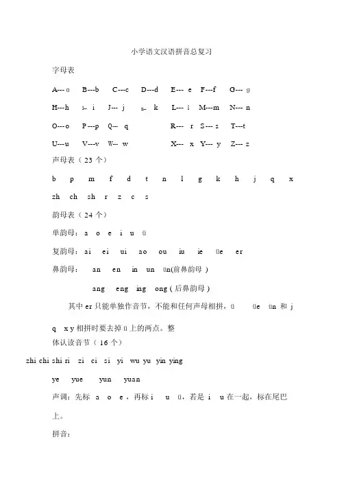 小学毕业复习汉语拼音