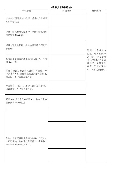 英语课激励方案(三年级)