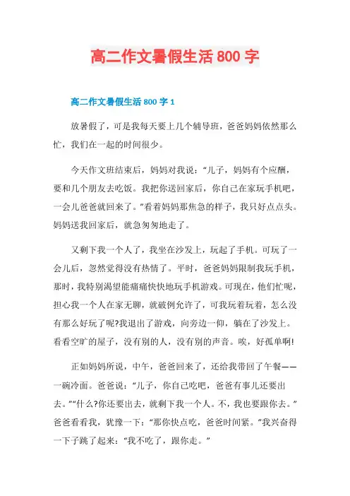 高二作文暑假生活800字