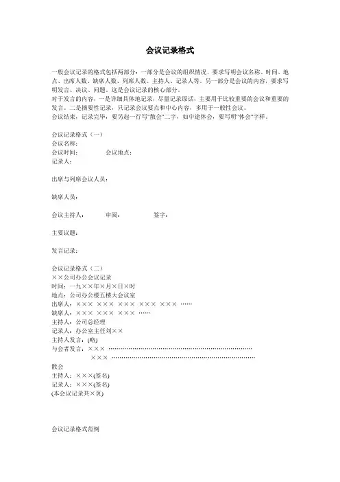 会议记录格式