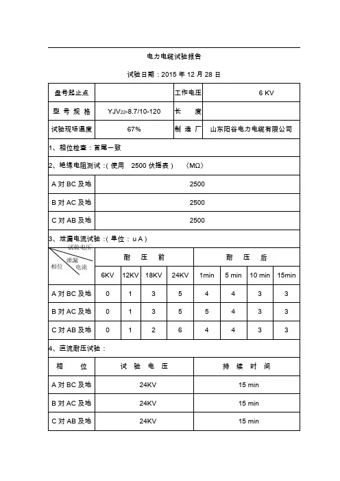 电力电缆试验报告