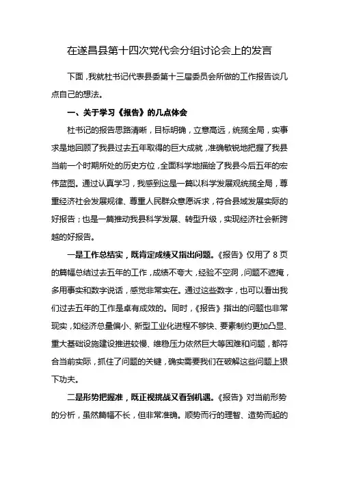 在县第十四次党代会分组讨论会上的发言