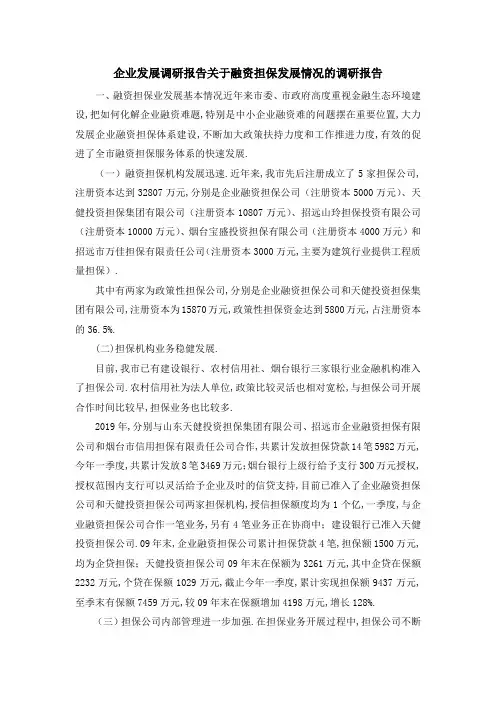 企业发展调研报告 关于融资担保发展情况的调研报告 精品