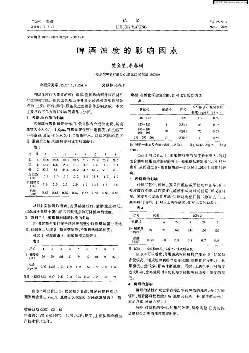 啤酒浊度的影响因素