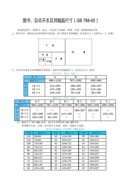 图书、杂志开本及其幅面尺寸(GB 788-65)