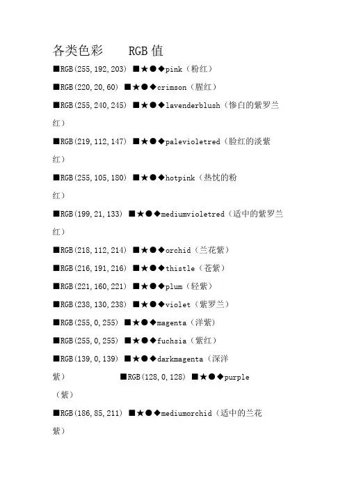 常见的颜色RGB值