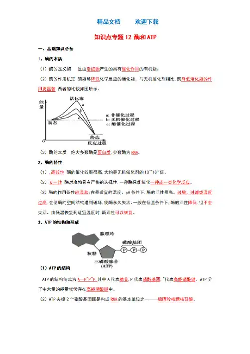 2020_2021年高考生物一轮复习知识点上专题12酶和ATP含解析