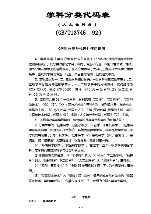 学科分类代码表
